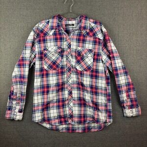JMBONHEUR Shirt Mens XL Red Blue Plaid Long Sleeve Western Pearl Snap‎ Casual